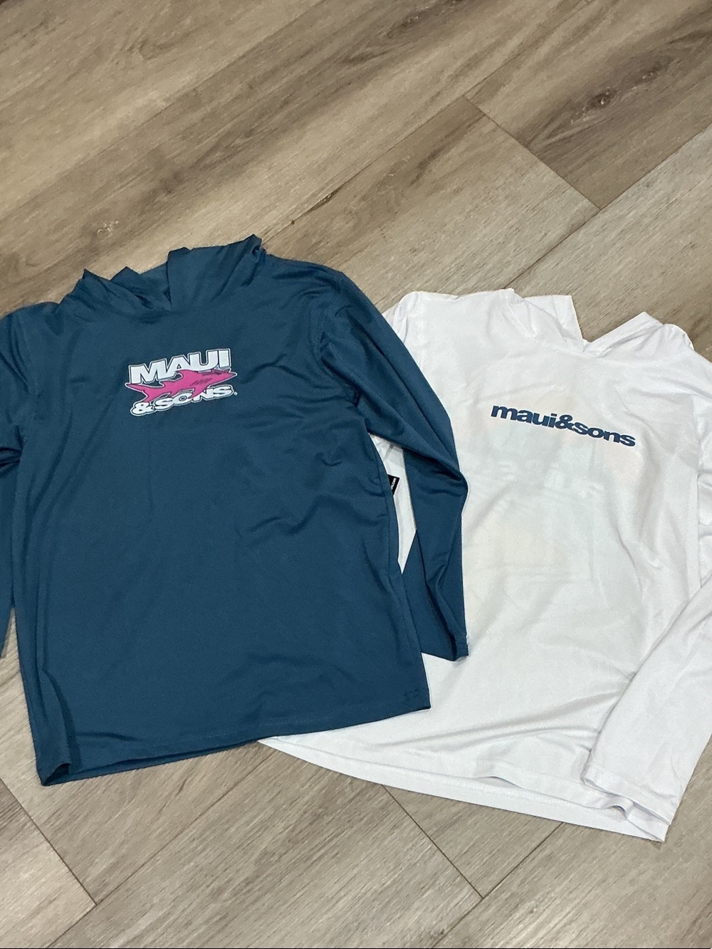 Maui and Sons Kids Long Sleeve Rashguards - Teal & White